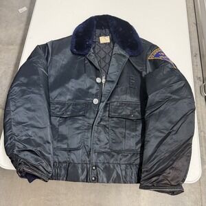 vintage 70s Tuffy Jac Police Jacket Mens Navy Blue Gloucester NJ Bomber Talon